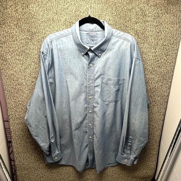 L.L. Bean Shirt Mens XL Gray Cotton Traditional Fit Chambray Pleated Button Down - Picture 1 of 12